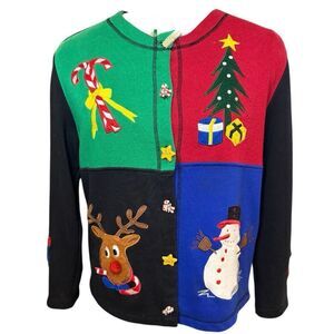 Onque Casuals Embellished Christmas Sz. M Decorative Button Front Holidays